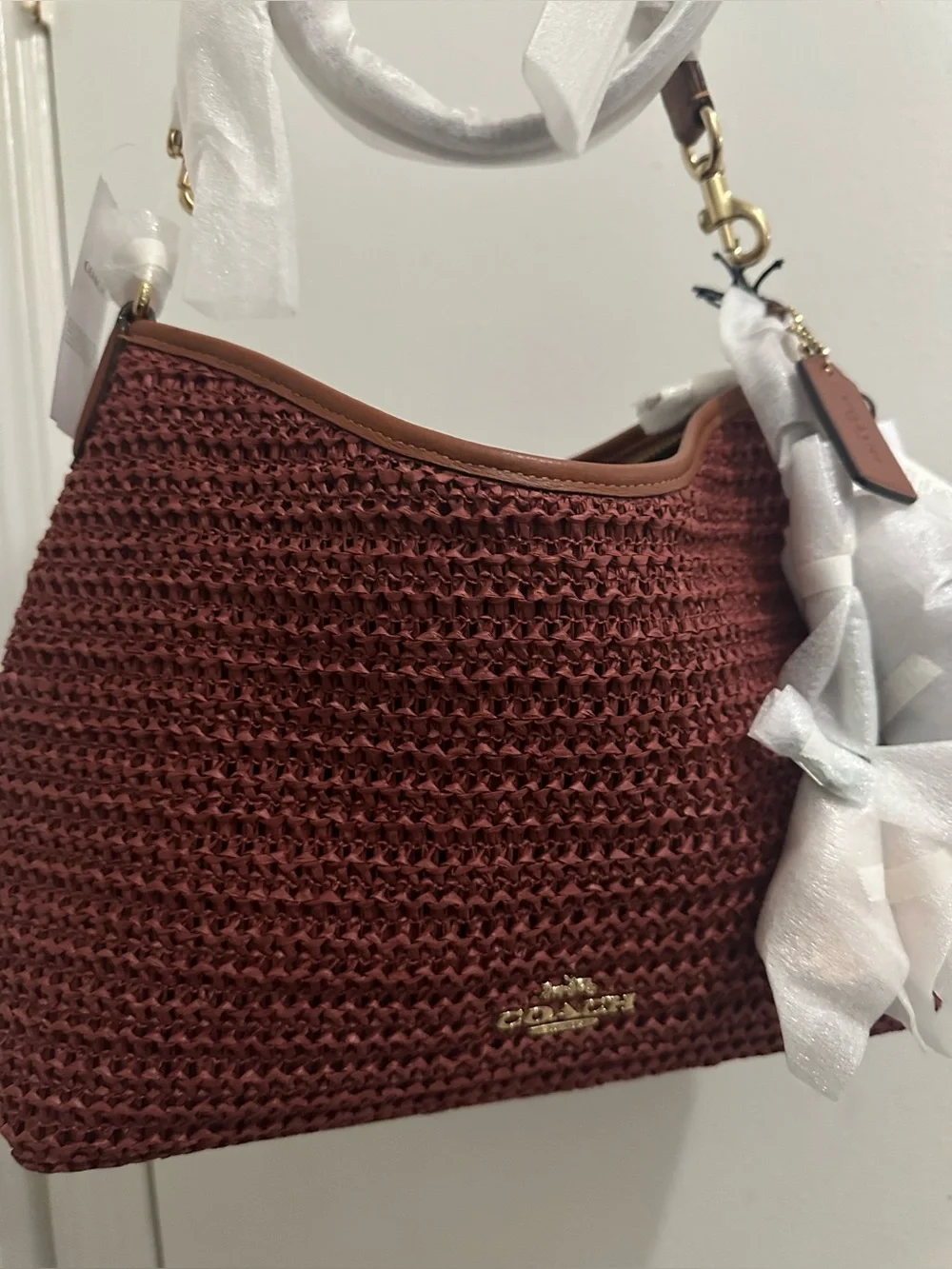NWT Coach Laurel Shoulder Bag With Charms CES23 Straw/Gold/Russet